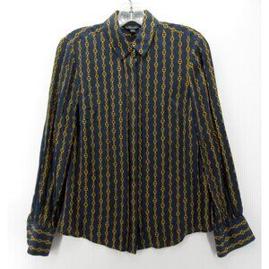Brooks Brothers Top 2 Silk Shirt Button Up Stretch Chain AOP Career